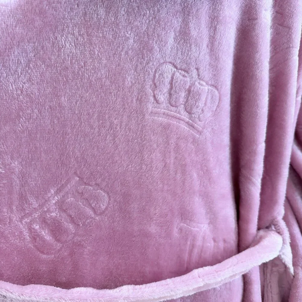 Juicy Couture Pink Plush Hooded Robe S/M Y2K Coquette Velour Spa Loungewear - Picture 15 of 16